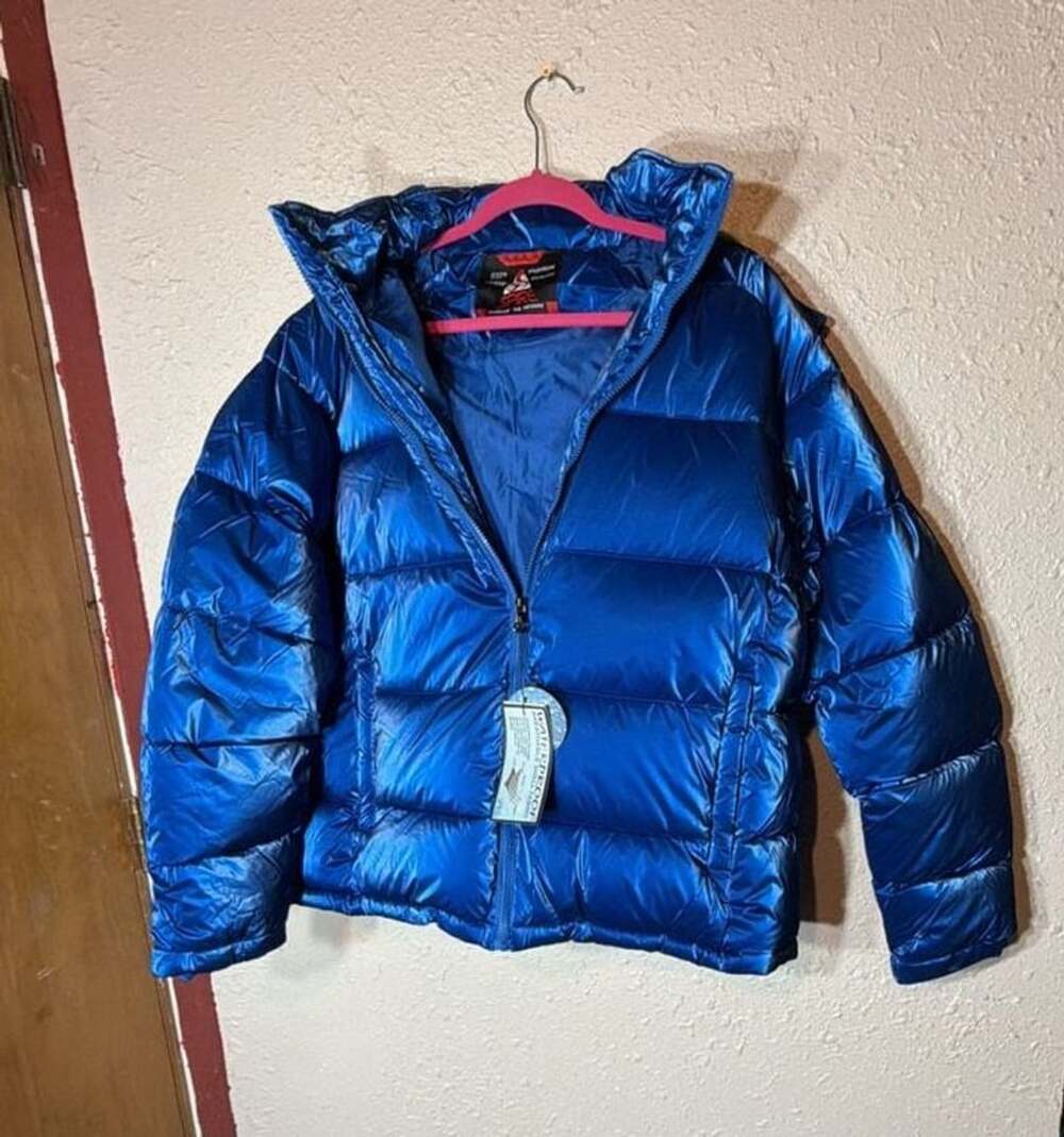 Spire Puffer Jacket Size Large Royal Blue Metallic Hooded Winter
